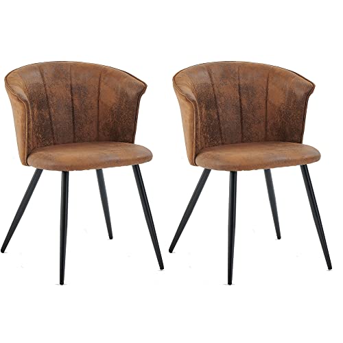 MEUBLE COSY Lot de 2 Chaises de Salle à Manger Rétro Fauteuil Assise Rembourrée en suédine Pieds en métal pour Cuisine Salon Chambre Bureau, Style...