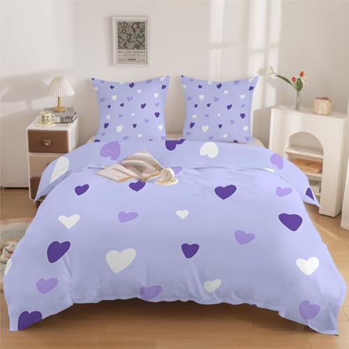 Funda Nordica Cama 90 Amor Morado Suave Transpirable Microfibra Ropa de Cama Amor Reversible Funda Edredon 150x220 cm, 2 x Funda de Almohada 50x75 cm, 3D Funda de Edredón r.9067