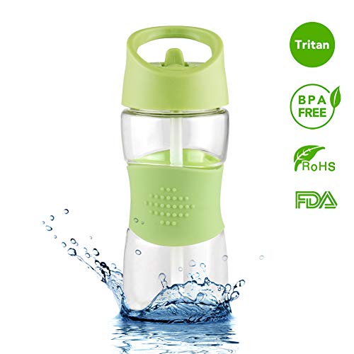 Sivphe Kids Water Bottle With Straw 12Oz Leakproof Little School Small Tritan Plastic Drinking Bottle For Boys And Girls Indoor And Outdoor(Green) #TOP3