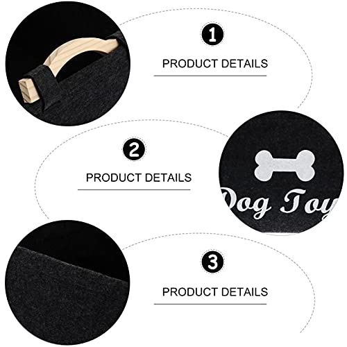 UKCOCO Dog Toy Storage Box, Foldable Rectangular Black Felt Container With Wood Handles, Organizer for Pet Toys Blankets, Leashes - Image 2
