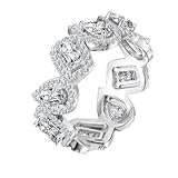 Homxi Anillos de Alianzas Mujer Oro Blanco 9K, Rectángulo y Gota de Agua con Moissanite, Anillo Compromiso Plata Mujer, Talla 22(62mm)