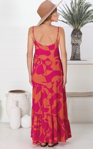 Image of ECOWISH Women Sleeveless Maxi Dress: Summer Spaghetti Strap Casual Loose Boho Beach Dress Asymmetric Tiered Flowy Long Dress