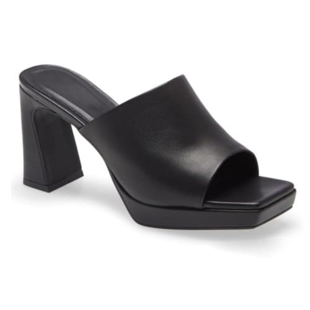 Trish Lucia Womens Platform Chunky Heels Mules Square Open Toe High Heeled Sandals Slip On Slides Dress Shoes