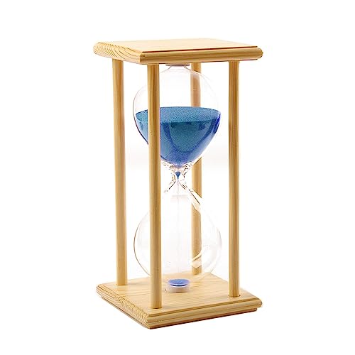 砂時計 タイマー 砂タイマー カラフルな砂時計 サンドタイマー15/30/45/60分、時間管理アシスタント クリエイティブギフト リビングルームオフィスデコレーション 癒し 人気 (15分, 原木色枠 ブルー砂)