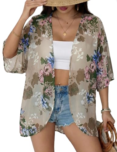 Image of Chunoy Women Short Sleeve Chiffon Kimono Beach Swimsuit Cover Up