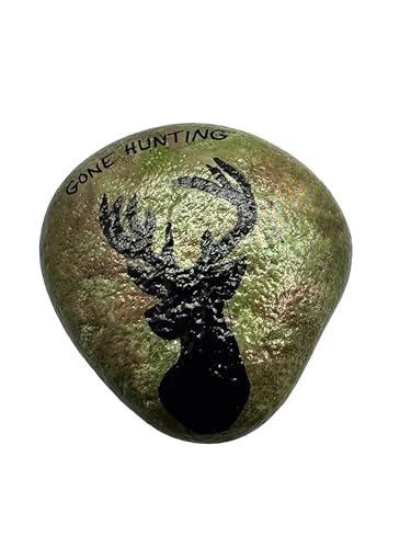 Gone Hunting Deer Head on Camo Decorative hand painted rocks, garden stones, and bricks for indoor and outdoor use (3'-5') Medium (5'-8') Large (Medium)