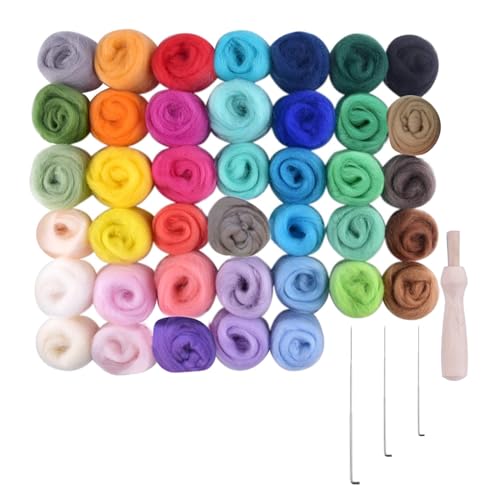 LIANRISES 40 Fieltro Para Manualidades Set De Lana De Fieltro Agujado Agujas De Madera Y 3 Agujas 40 Colores 3 Gramos DIY