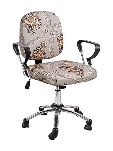Image of Cortina Revolving Chair Seat Covers | Computer Chair Desk Case | Stretchable Removable Desk Protector | Soft Super Stretchy Polyester Spandex Fabric | Damask Print - Beige| Chair Cover Set of 1