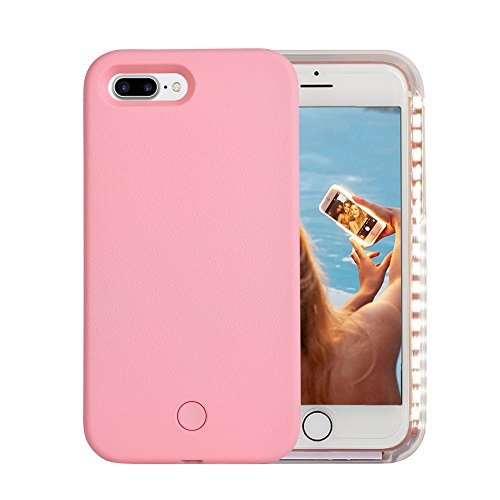 Wellerly iPhone 7 Plus Case, iPhone 8 Plus Case, LED Illuminated Selfie Light Cell Phone Case Cover [Rechargeable] Light Up Luminous Selfie Flashlight Case for iPhone 7/8 Plus 5.5inch (Pink)