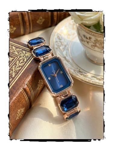 Image of AMERICANVIBER Luxury Women's Analog Watch with Diamond-Studded Rectangular Dial & Stone-Studded Bracelet Strap, Premium Rose Gold Designer Ladies Wrist Watch