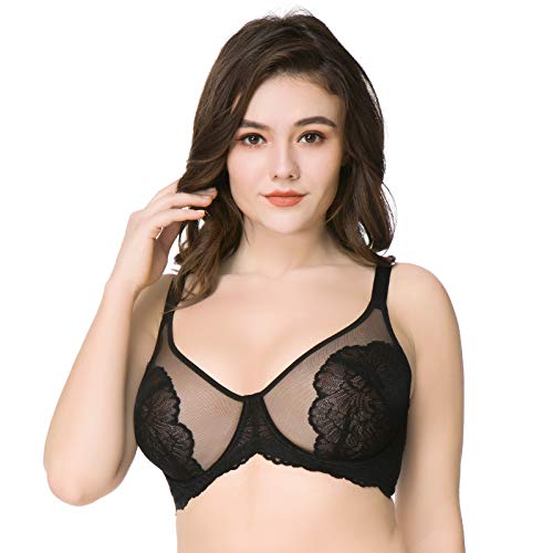 HSIA Women s Minimizer Bra Unlined Underwire Full Figure Lace Bra Plus Size Full Coverage Unpadded Bra 34C-44DDD Black