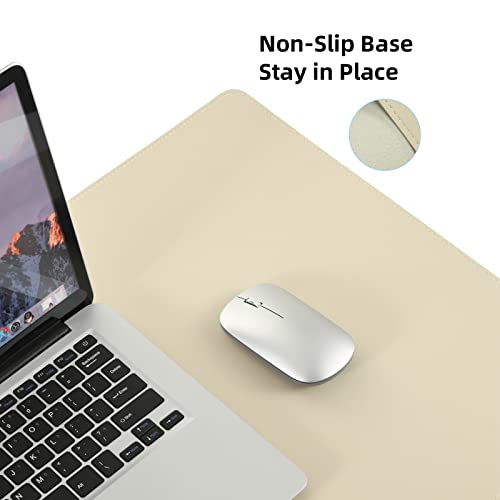 Leather Desk Pad Blotter,Wolaile 36X17 Inch Big Keyboard Mouse Pad,Waterproof Non-Slip Writing Desk Computer Mat Desktop Protector For Office Home,Ivory White #TOP4