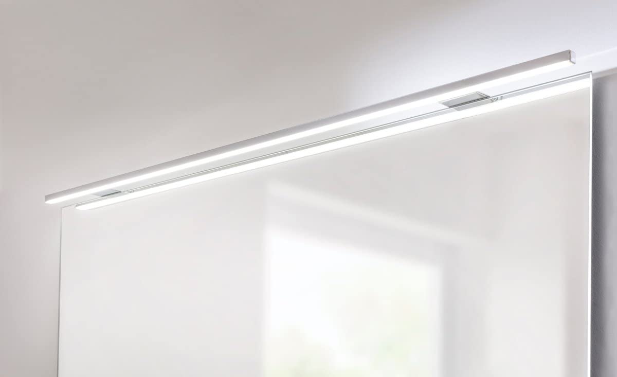 FACKELMANN LED-Aufsatzleuchte für Spiegel/Maße (B x H x T): ca. 89 x 2,8 x 3,8 cm/hochwertige LED-Leuchte für zusätzliche Beleuchtung im Bad und WC/Aufsatzlicht für Badspiegel/Farbe: Silber