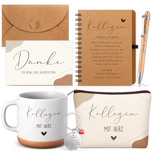 Regalo de despedida para colega con taza y neceser de maquillaje