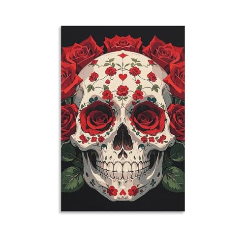 Toile murale rose rouge et squelette 60x90 cm pour salon