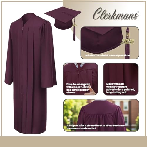 Image of CLERKMANS Unisex Adult Matte Graduation Gown, Choir Robe