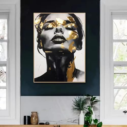 Peinture femme abstraite or et noir toile décoration intérieure - 5