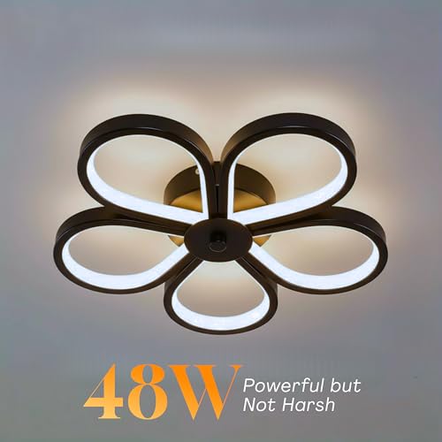 Image of Chandelier Light for Ceiling, 12-Inch 48W LED Flush Mounted Flower Light, Flicker Free, 3000K-6000K 3-Color Changing, Switch Control, Modern Light for Living Room & Bedroom 6 Months Warranty