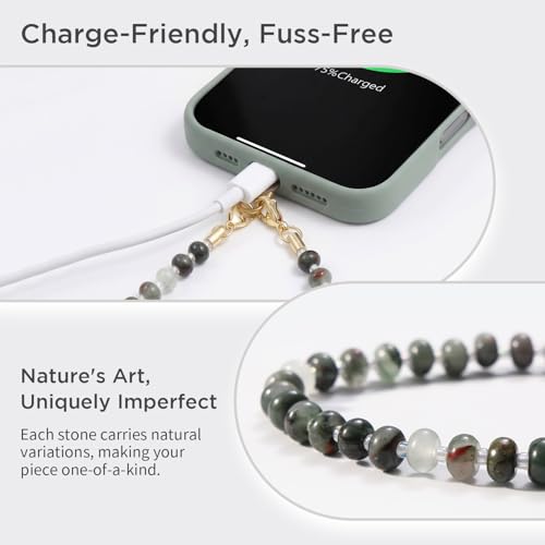 Image of POSADINA Natural Stone Phone Charm, Beaded Healing Phone Wrist Strap, Handmade Cellphone Chain Lanyard with Tether Tab