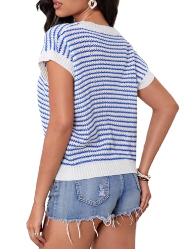 Milumia Women's Striped Short Sleeve Sweater Vest 2025 Summer Cap Sleeve Pullover Tank Top2