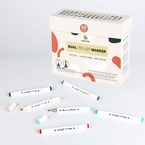 mancola Marker Pens 60 Colours Felt Tip Alcohol Markers with Dual Tips Permanent Colouring Pens for Adults Highlighting and Underlining MA-MK60