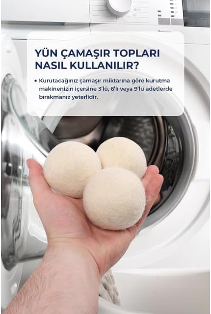 3 Adet Yün Kurutma Topu Kurutma Makinesi Için Doğal Yumuşatıcı Çamaşır Kurutma Topları