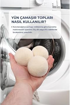 3 Adet Yün Kurutma Topu Kurutma Makinesi Için Doğal Yumuşatıcı Çamaşır Kurutma Topları