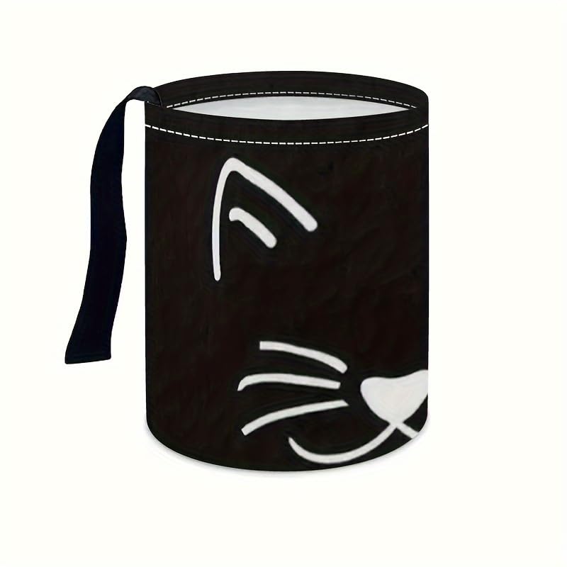 Image of Portable Reusable Waterproof Car Trash Bin, Multipurpose Vehicle Organizer, Road Trip Essentials, Polyester Canvas Material (Black Cat)