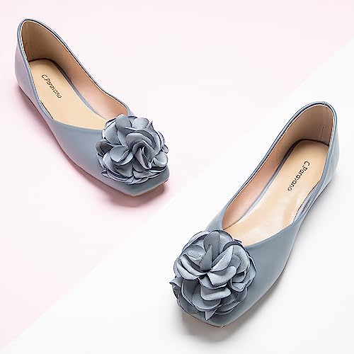 Image of C.Paravano Ballet Flats for Women | Women's Flats | Square Toe | Slip On Dress Shoes | Satin Flower Shoes
