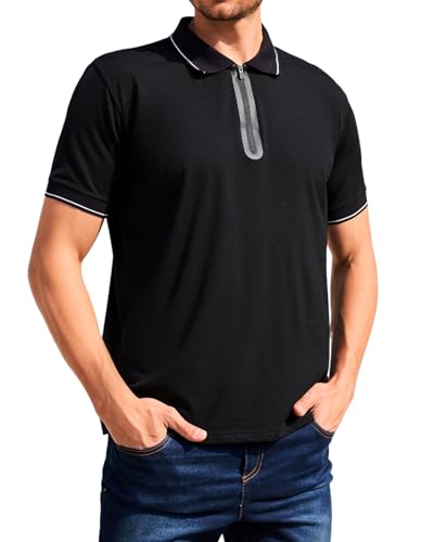 Merino Wool Polo Shirts for Men for Work Sport, Lightweight Breathable Moisture Wicking Mens Polo Shirt Short Sleeve
