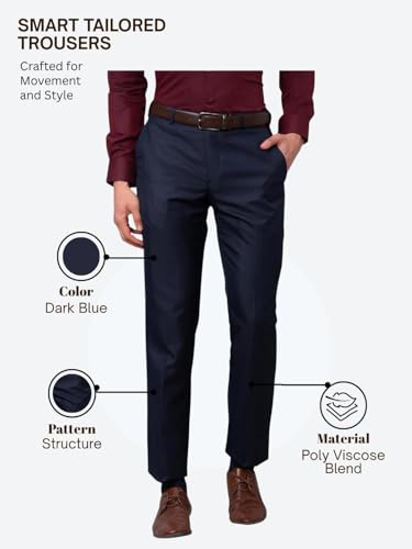 Image of Park Avenue Men Mid Rise Smart Fit Polyviscose Blend Flat Front Structure Pattern Fawn Formal Trouser