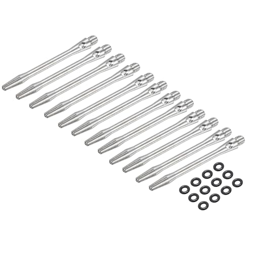 PATIKIL Aluminum Dart Shafts 48mm, 12 Pack 2BA Thread Dart Stems Replacement Accessories with Rubber Rings for Steel Tip, Silver