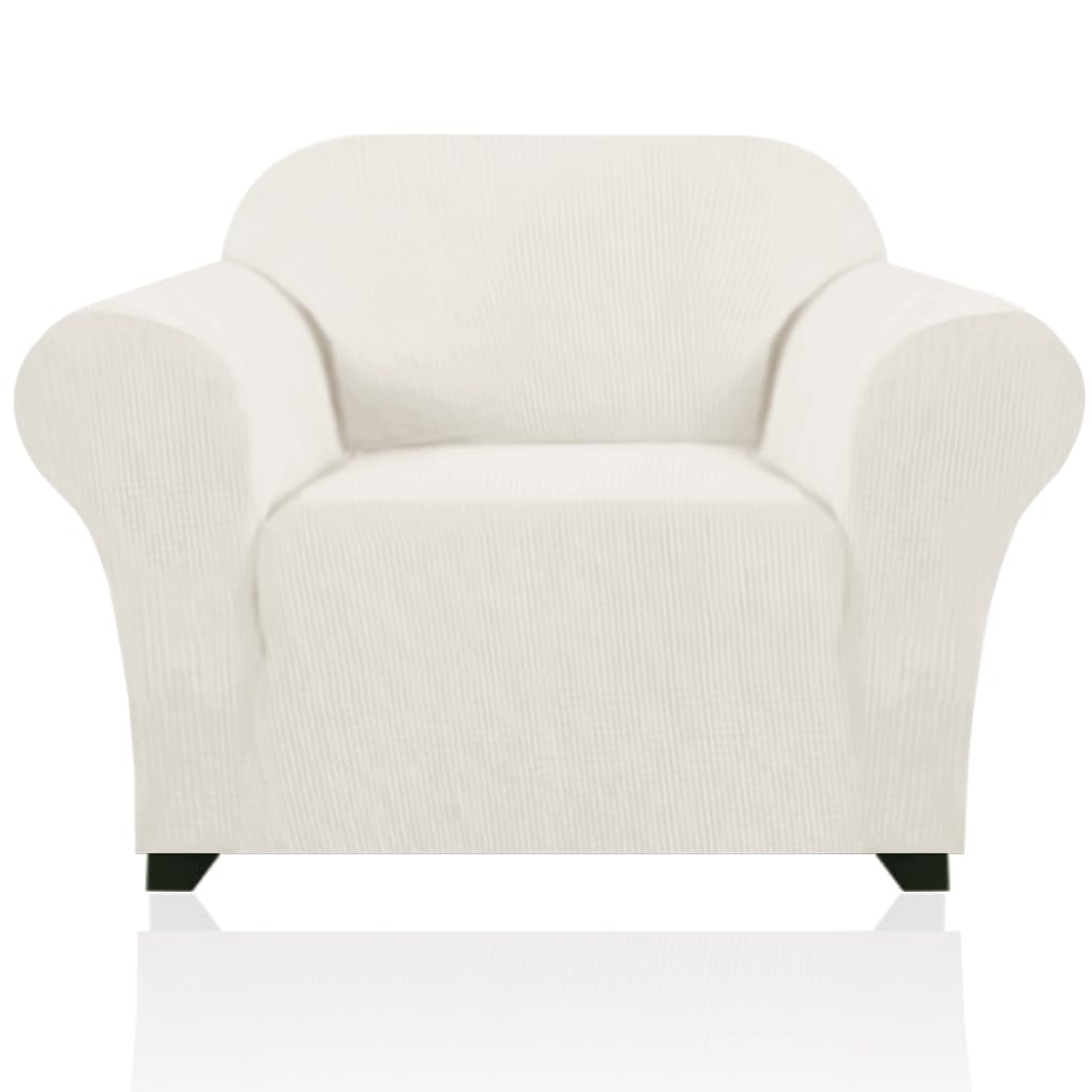 PrinceDeco Stretch Chair Cover Chair Slipcovers with Arms 1-Piece Chair Sofa Slipcovers or Living Room Non Slip Armchair Cover Furniture Protector Dogs Pet Friendly(Armchair,Porcelain)