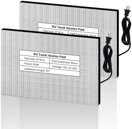 XPORTION 12" x 18" RV Tank Heater Pad Kit,110V RV Holding Tank Heater Pad with Thermostat 2PCS,for 50 Gallons Fresh/Grey/Black Holding Water Tanks