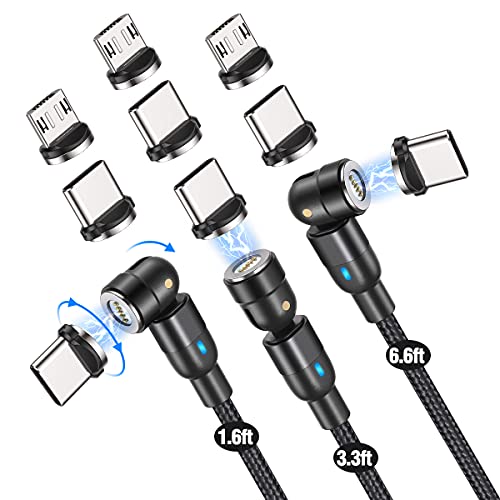 360Â° & 180Â° Rotation Magnetic Charging Cable(1.6ft+3.3ft+6.6ft), 3A Fast Charging and Data Transfer Magnetic Cable, 3 in 1 Magnetic Phone Charger Cable Compatible with Type C, Micro USB