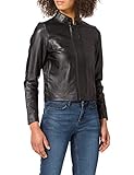 Modernes Essential: Kurze Lederjacke mit breitem Stegkragen und kastiger Passform aus Echt-Leder.
