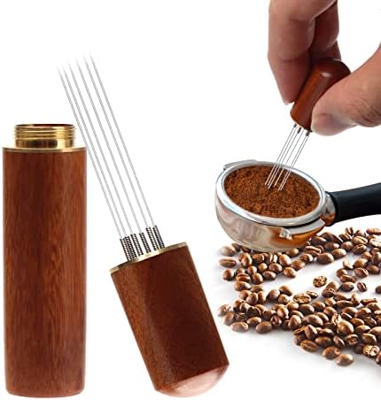 JESTOP Espresso Distribution Tool, 6 Needles Espresso Coffee Stirrer, WDT Tool, Espresso Accessories Tool, 6 Pin Natural Wood WDT Coffee Tool for Home Kitchen Cafe, Walnut