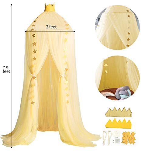 Jolitac Princess Bed Canopy For Girls Room Decor Round Lace Mosquito Net Play Tent Reading Nook Canopies Yarn Girl Dome Netting Castle (Yellow) #TOP6