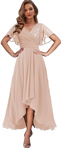 Tea Length Mother of The Bride Dresses with Sleeves High Low Evening Formal Dress for Women Wedding Guest4