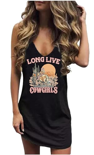 Image of Live Simple Coconut Tree Sleeveless Mini Dress Summer Beach Mini Dress Women's Summer Casual Sexy V Neck Mini Tank Dress