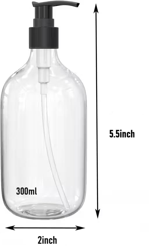 Image of Round Pump Bottle Soap Dispenser | Refillable Transparent Plastic Lotion Bottle | Empty Liquid Container for Soap, Shampoo, Lotion & Essential Oils (300 ML, Pack of 4)