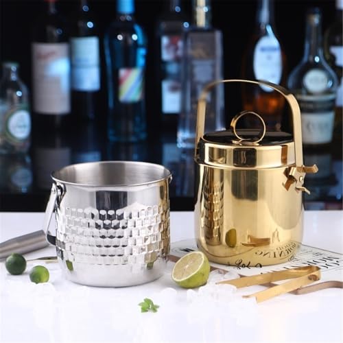 Cubo de hielo de doble pared, enfriador de champán de acero inoxidable con tapa y pinzas, enfriador de vino aislado para el hogar, bar o fiestas, capacidad de 3 litros
