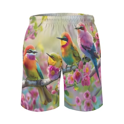 Maillots de bain pour hommes oiseaux mignons et branches fleurs aquarelle