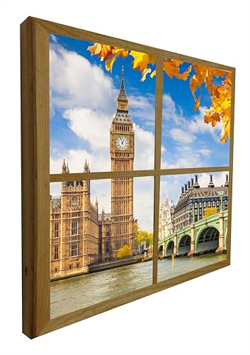 Ventanas falsas iluminadas led Big Ben cuadro de madera pino 80x80 retroiluminado 2