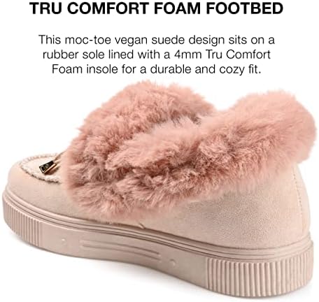 Journee Collection Womens Midnight Slipper with Faux Fur Trim and Bow Tie Detail, Beige, 7.5 Review | Image 3