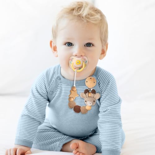 Image of Pacifier Clip, 2 Pack Pacifier Clips for Newborn Boys and Girls, Cute Handmade Knitted Pacifier Holder Fits for Most Pacifier, Baby Shower and Baby Gift