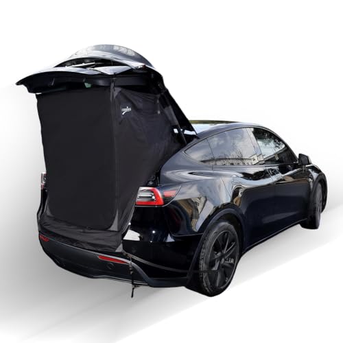 RXQNN Tesla Model Y Camping Trunk Tent(2020-2025), Tailgate Tent for SUV with Enhanced Privacy & Ventilation,Compact Car Sun Shelter Waterproof 3000 MM UPF 50+ Black