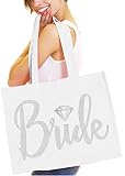 Bride Tote Bag, Bride Kit- Giant 18" x 14" Cotton Canvas White Totes with Diamond Motif Rhinestones,