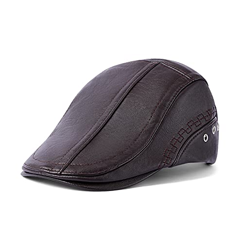 Leather Hat For Men Newsboy Hats For Men Flat Cap Mens Irish Cabbie Gatsby Ivy Hat Dark Coffee #TOP5