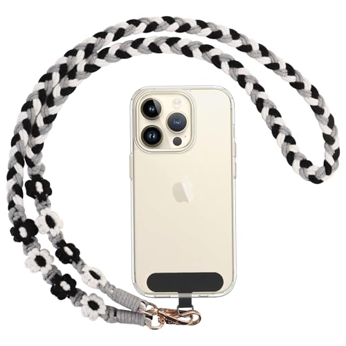 Coiwxmoi Cordino per Cellulare Universale Laccio per Cellulare,Intrecciato per Telefono con Tracolla e Catena,Rimovibile Cordino da Collo Cinturino,Adatto a Tutti Gli Smartphone - Nero, Bianco， Grigio